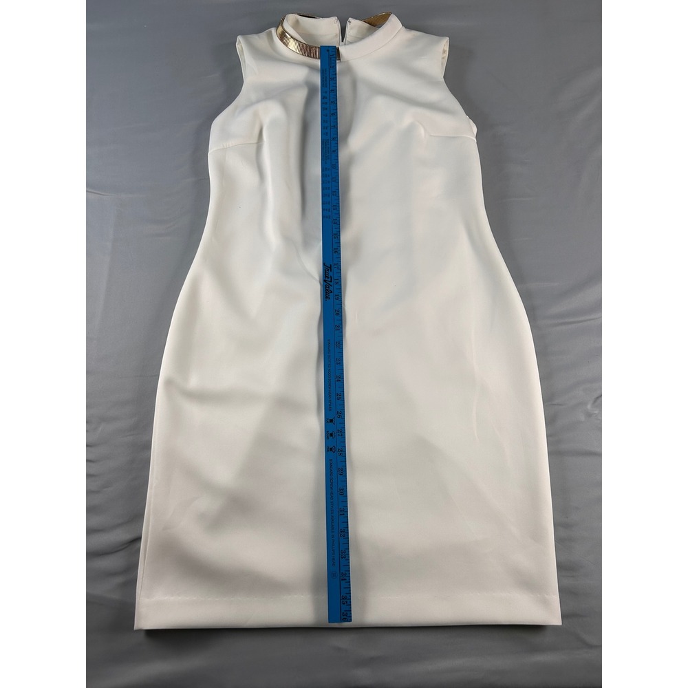 Calvin Klein White Sleeveless Shift Dress Gold Metal Collar Detail Size 14 - Picture 3 of 11